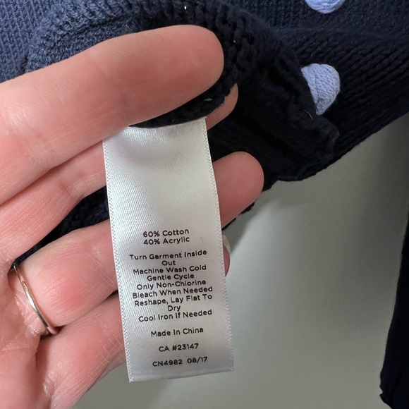 Talbots Petite Womens Navy Baubles Pom‎ Pom Polka Dot Cotton Blend Sweater Small - Picture 11 of 12